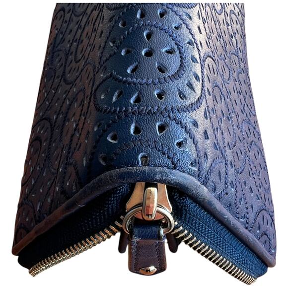 COACH Madison Blue Laser Cut Leather Accordion Zip-Around Wallet - Picture 4 of 12